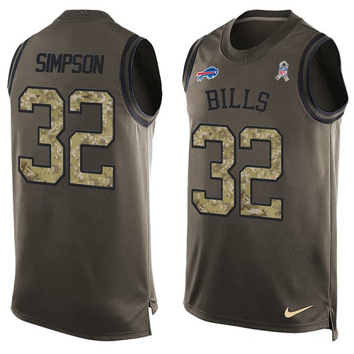 Men's Limited O. J. Simpson Nike Jersey Green - #32 Salute to Service Tank Top NFL Buffalo Bills